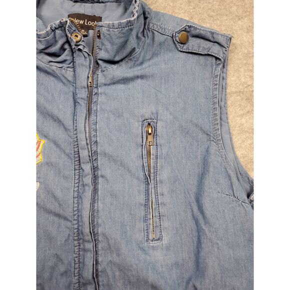 New Look Women's Size XL Blue Chambray Zip Up Vest With Floral Embroidery - Picture 5 of 8